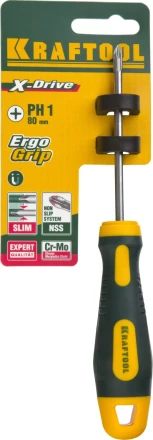 Отвертка KRAFTOOL, Cr-Mo-V сталь, двухкомпонентная противоскользящая рукоятка, PH, №1x80мм 250072-1-080 купить в Губкинске