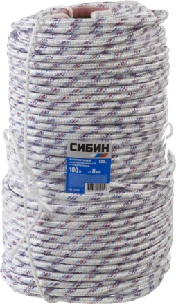 Фал плетёный полипропиленовый СИБИН 16-прядный с полипропиленовым сердечником, диаметр 8 мм, бухта 100 м, 520 кгс 50215-08 купить в Губкинске