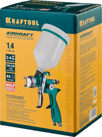 Краскопульт пневматический KRAFTOOL AirKraft, HVLP, c верхним бачком, 1,4мм 06522-1.4 купить в Губкинске