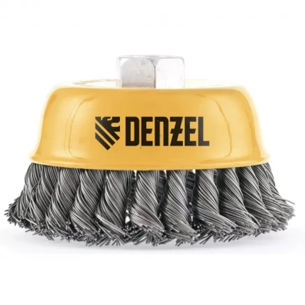 Щетка для УШМ 75 мм Чашка крученая нержавеющая проволока 0.5 мм М14 Denzel 746243 купить в Губкинске