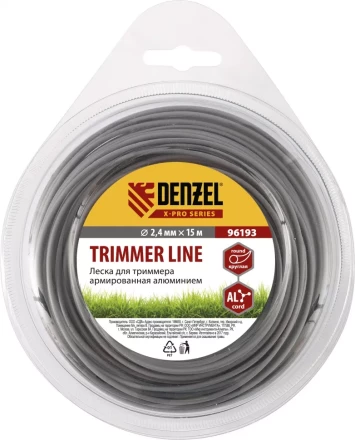 Леска для триммера армированная алюминием X-Pro круглая 2,4мм х 15м блистер Россия Denzel 96193 купить в Губкинске
