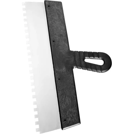 Шпатель из нержавеющей стали 300 мм зуб 10х10 мм пластмассовая ручка СИБРТЕХ 85501 купить в Губкинске