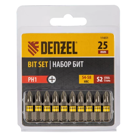 Бита PH1х25, сталь S2, шестигранный профиль, 10 шт. Е 6,3 Denzel 11651 купить в Губкинске