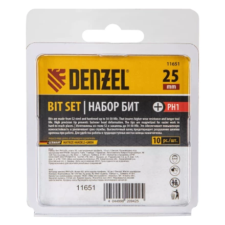 Бита PH1х25, сталь S2, шестигранный профиль, 10 шт. Е 6,3 Denzel 11651 купить в Губкинске