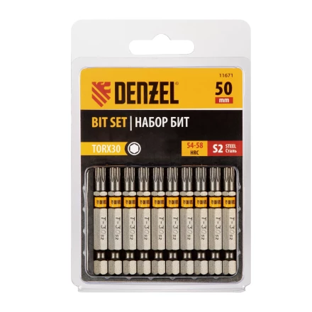 Бита TX 30х50, сталь S2, шестигранный профиль, 10 шт. Е 6,3 Denzel 11671 купить в Губкинске