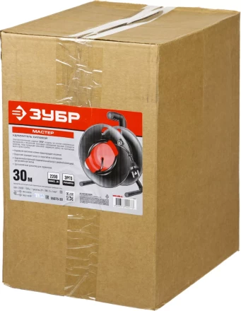 Удлинитель ЗУБР &amp;quot;МАСТЕР&amp;quot; на катушке, ПВС 2х1кв мм, 1 гнездо, макс мощн 2200Вт, 30м 55075-30 купить в Губкинске