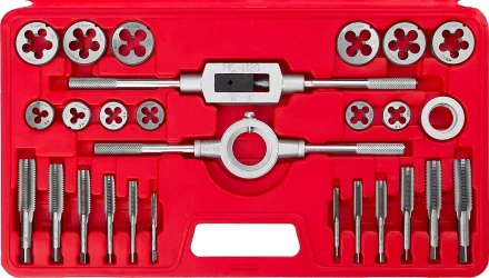 Набор ЗУБР &quot;МАСТЕР&quot; с металлорежущим инстр., метчики однопроходные и плашки М5-М16, оснастка - в пластик. боксе, 27пред. 28123-H27 купить в Губкинске