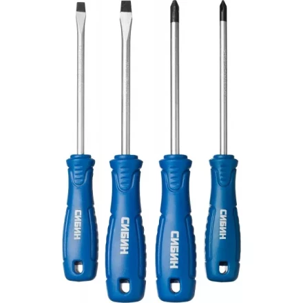 Набор: Отвертки СИБИН 25084 с закаленным стержнем, маслобензостойкая рукоятка, в блистере, 4 предмета 25084 купить в Губкинске