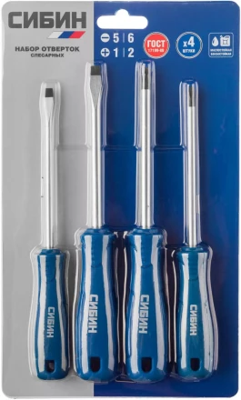 Набор: Отвертки СИБИН 25084 с закаленным стержнем, маслобензостойкая рукоятка, в блистере, 4 предмета 25084 купить в Губкинске