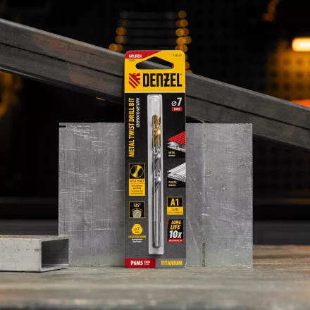 Сверло спиральное по металлу Denzel 7,0 x 109 мм, Р6М5, Golden Tip, 718237 купить в Губкинске