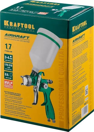 Краскопульт пневматический KRAFTOOL AirKraft, HVLP, с верхним бачком, 1,7мм 06522-1.7 купить в Губкинске