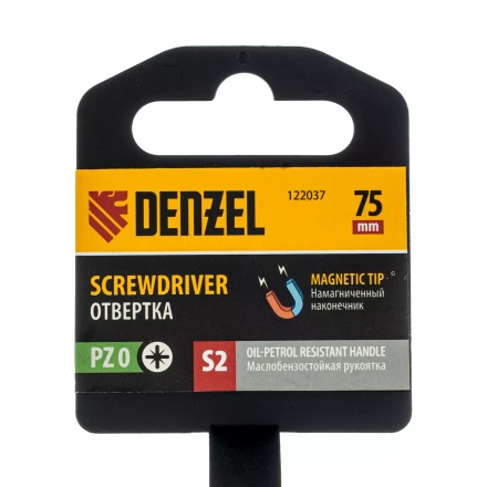 Отвертка, PZ0x75 мм, S2, 3к рукоятка Denzel 122037 купить в Губкинске