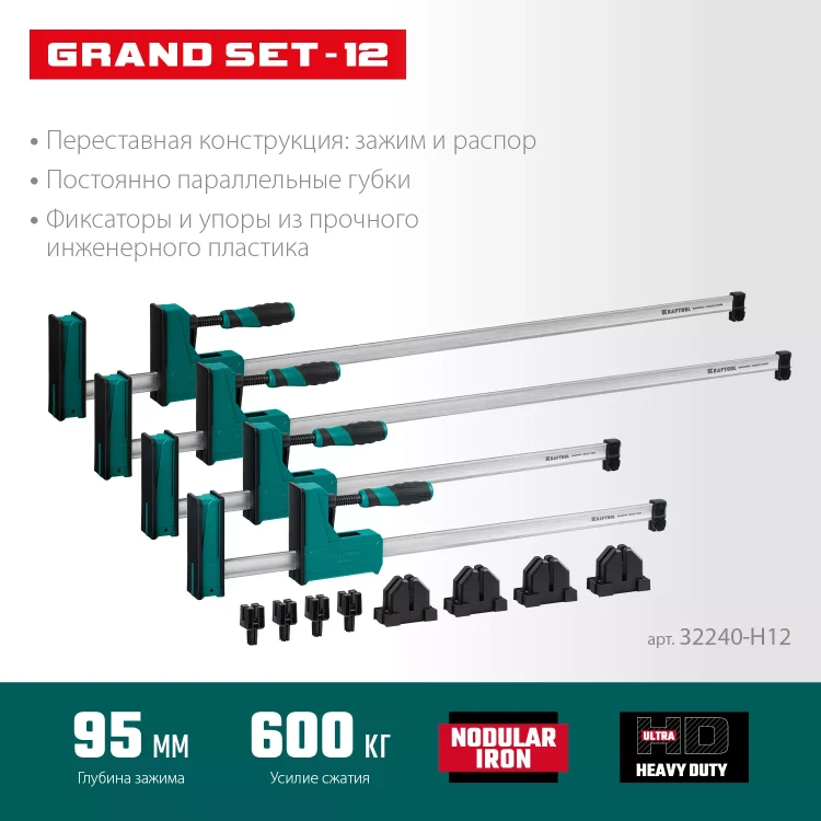 Набор корпусных струбцин KRAFTOOL GRAND 32240-H12 купить в Губкинске