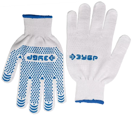 ЗУБР ТОЧКА+, S-M, х/б перчатки с покрытием из ПВХ-геля, противоскользящие, точки увеличенного размера, 13 класс, Профессионал (11451-S) купить в Губкинске