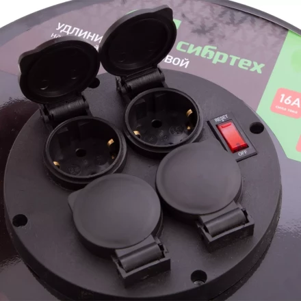 Удлинитель силовой 50 м, 16А, тип УХз16, КГ 3 x 1.5 мм, на стальной катушке, 4 розетки Сибртех 95877 купить в Губкинске