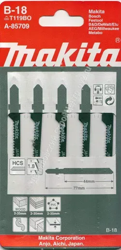 Пилка для лобзика Makita A-85709 ( 5 шт.) HCS 77х1,8 мм рез-35 мм  крив.пропил купить в Губкинске
