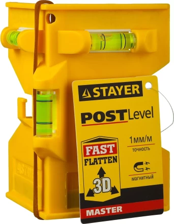 Уровень-угольник STAYER &quot;MASTER&quot; &quot;POSTLevel&quot; пластмассовый с магнитом, 3 ампулы 3456_z01 купить в Губкинске
