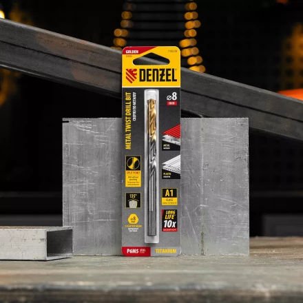 Сверло спиральное по металлу Denzel 8 x 117 мм, Р6М5, Golden Tip, 718239 купить в Губкинске