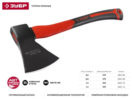 Топор ЗУБР &quot;МАСТЕР&quot; кованый с двухкомпонентной стеклопластиковой рукояткой, 0,8кг 2061-08 купить в Губкинске