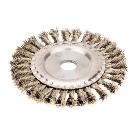 Щетка для УШМ 150 мм Плоская крученая нержавеющая проволока 0.5мм посадка 22.2 мм Denzel 746343 купить в Губкинске