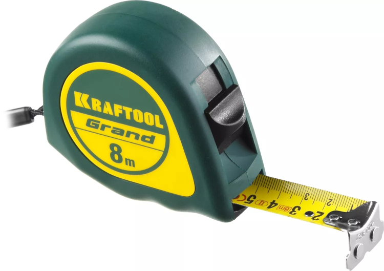 Рулетка KRAFTOOL GRAND, обрезиненный пластиковый корпус, 8м/25мм 34022-08-25 купить в Губкинске