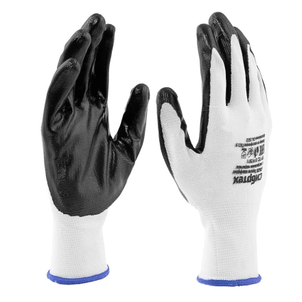 Перчатки полиэфирные с черным нитрильным покрытием, размер 9, 13 класс вязки// Сибртех 678635 купить в Губкинске