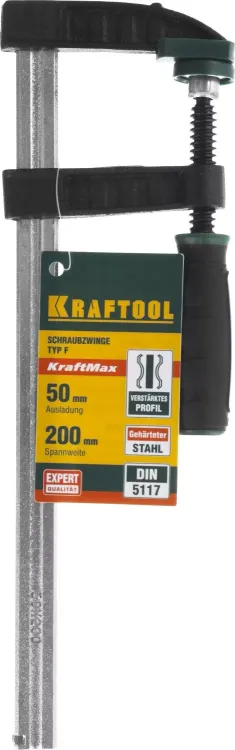 Струбцина, KRAFTOOL 32011-050-200, тип "F", DIN 5117, двухкомпонентная ручка, 50х200мм 32011-050-200 купить в Губкинске