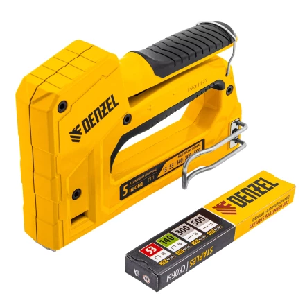 Степлер мебельный Denzel 40215, тип 53 и 13, 6-14мм, тип 140, 10-14мм, тип 300, 15мм, тип 500, 15мм купить в Губкинске