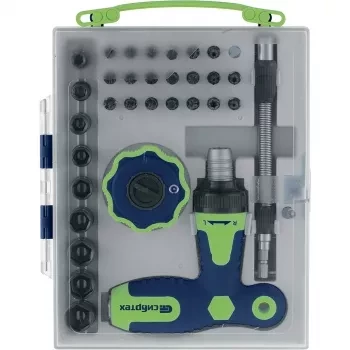 Отвертка Т-образная и трещотка реверсивные с набором бит торцевых головок 34  предмета  Сибртех 13383 купить в Губкинске