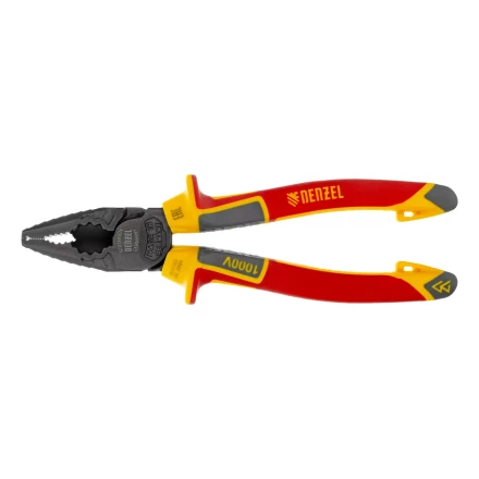 Плоскогубцы комбинированные Denzel 17086, диэлектрические трехкомпонентные рукоятки до 1000 В, 180 мм купить в Губкинске