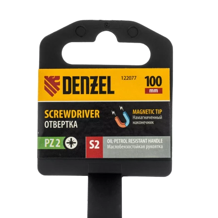 Отвертка, PZ2x100 мм, S2, 3к рукоятка Denzel 122077 купить в Губкинске