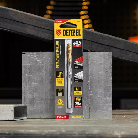 Сверло спиральное по металлу Denzel 8,5 x 117 мм, Р6М5, Golden Tip, 718240 купить в Губкинске