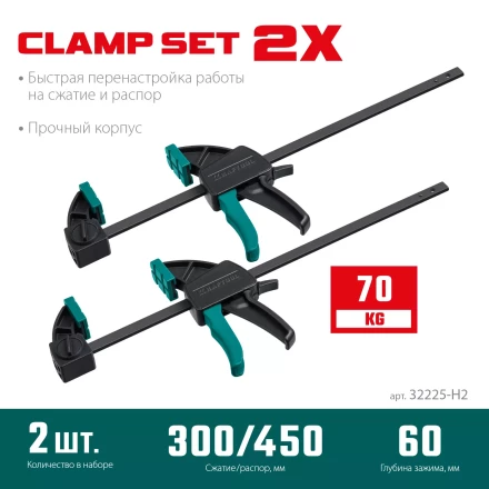 Набор пистолетных струбцин KRAFTOOL 32225-H2 купить в Губкинске