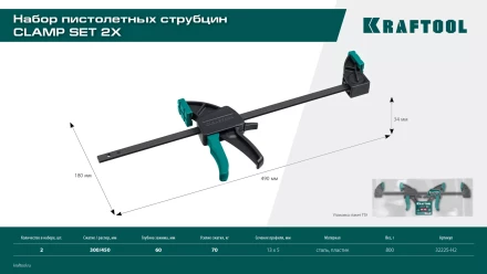 Набор пистолетных струбцин KRAFTOOL 32225-H2 купить в Губкинске