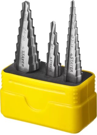 Набор STAYER &quot;MASTER&quot;: Ступенчатые сверла по сталям и цвет.мет., сталь HSS, d=3-14мм,12ступ. d 4-12 мм 5 ступ., d 6-20мм 8ступ. 29660-3-20-H3 купить в Губкинске