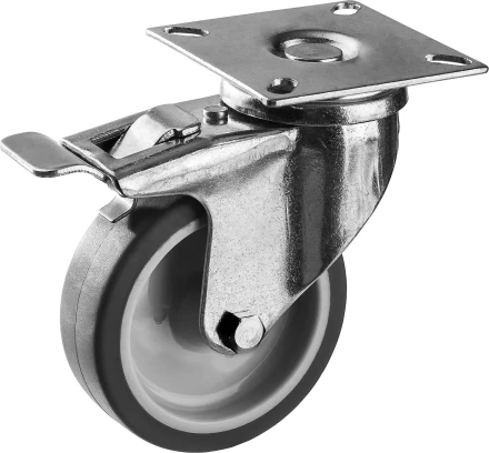 ЗУБР d 75 мм, г/п 60 кг, резина/полипропилен, термопластичное поворотное колесо c тормозом, Профессионал (30946-75-B) купить в Губкинске