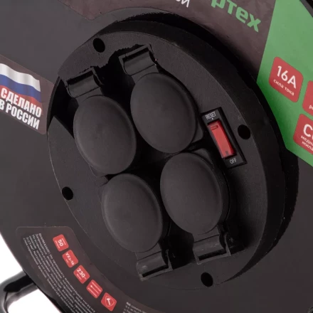 Удлинитель силовой 50 м, 16А, тип УХз16, КГ 3 x 2.5 мм, на стальной катушке, 4 розетки Сибртех 95880 купить в Губкинске