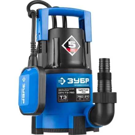 Насос ЗУБР &quot;ПРОФЕССИОНАЛ&quot; Т3 погружной дренажный для чистой воды (d пропускаемых частиц до 5мм), 750Вт, пропускная способность 210л/мин, напор 8,5м НПЧ-Т3-750 купить в Губкинске
