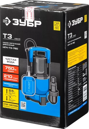 Насос ЗУБР &quot;ПРОФЕССИОНАЛ&quot; Т3 погружной дренажный для чистой воды (d пропускаемых частиц до 5мм), 750Вт, пропускная способность 210л/мин, напор 8,5м НПЧ-Т3-750 купить в Губкинске