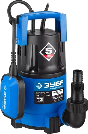 Насос ЗУБР &quot;ПРОФЕССИОНАЛ&quot; Т3 погружной дренажный для чистой воды (d пропускаемых частиц до 5мм), 750Вт, пропускная способность 210л/мин, напор 8,5м НПЧ-Т3-750 купить в Губкинске