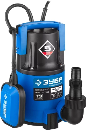 Насос ЗУБР &quot;ПРОФЕССИОНАЛ&quot; Т3 погружной дренажный для чистой воды (d пропускаемых частиц до 5мм), 750Вт, пропускная способность 210л/мин, напор 8,5м НПЧ-Т3-750 купить в Губкинске