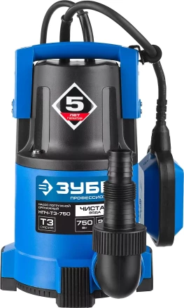Насос ЗУБР &quot;ПРОФЕССИОНАЛ&quot; Т3 погружной дренажный для чистой воды (d пропускаемых частиц до 5мм), 750Вт, пропускная способность 210л/мин, напор 8,5м НПЧ-Т3-750 купить в Губкинске