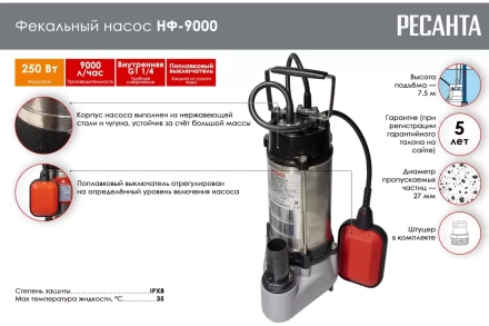 Фекальный насос Ресанта НФ-9000 77/5/1 купить в Губкинске