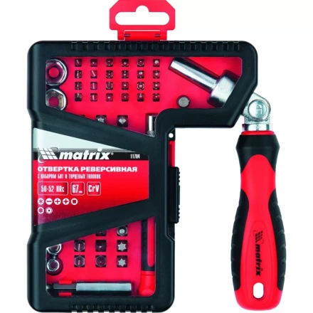 Отвертка реверсивная с набором бит и торцевых головок, 67 шт., CrV Matrix 11784 купить в Губкинске