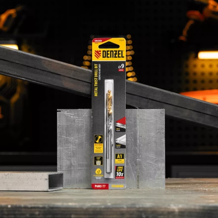 Сверло спиральное по металлу Denzel, 9 x 125 мм, Р6М5, Golden Tip, 718241 купить в Губкинске