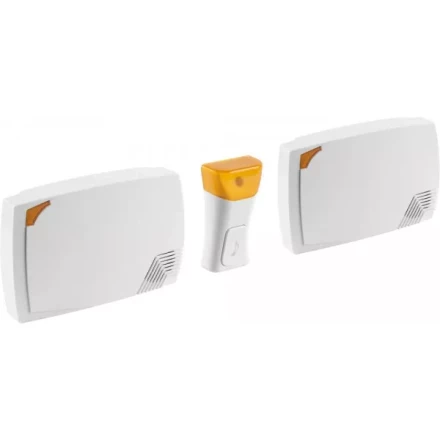 Звонок СВЕТОЗАР "ТРИО" электрический беспроводной 120м, 36 мелодий, 2 звонка, 1 кнопка, A23, 2*3АА 58076 купить в Губкинске