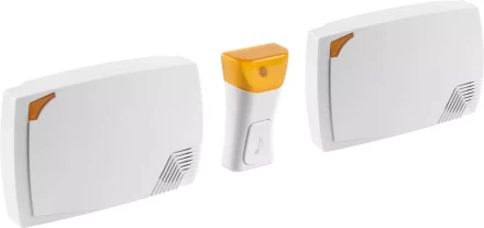 Звонок СВЕТОЗАР "ТРИО" электрический беспроводной 120м, 36 мелодий, 2 звонка, 1 кнопка, A23, 2*3АА 58076 купить в Губкинске