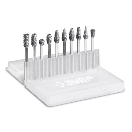 Зубр Набор твердосплавных борфрез для гравера, 10 шт.: 6 мм: B0616, C0616, D0605, E0610, F0618, G0618, H0618, L0616, M0618, N0608 (28816-H10) купить в Губкинске