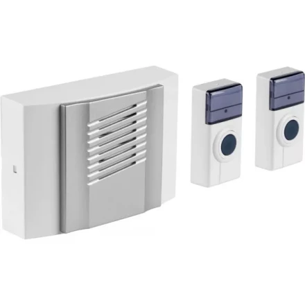 Звонок СВЕТОЗАР "ДУЭТ" электрический беспроводной 100м, 2 мелодии, 2 кнопки IP44, 2*A23, 3AA SV-58068-1 купить в Губкинске