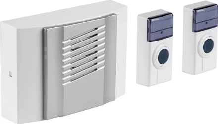 Звонок СВЕТОЗАР "ДУЭТ" электрический беспроводной 100м, 2 мелодии, 2 кнопки IP44, 2*A23, 3AA SV-58068-1 купить в Губкинске